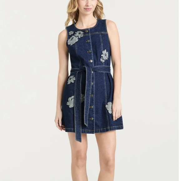 cinq a sept Dresses & Skirts - Cinq à Sept Marsha Floral Appliqué Mini Denim Dress